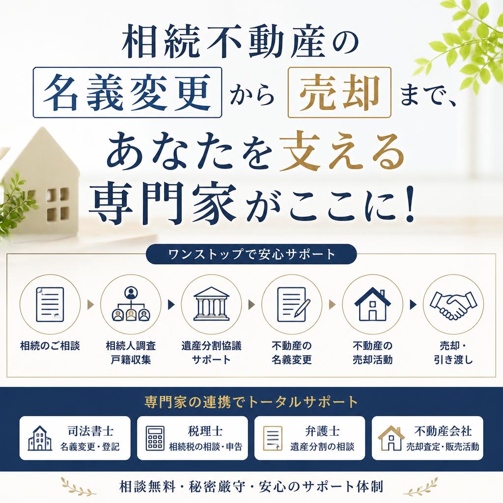 相続不動産の名義変更から売却まで、あなたを支える専門家がここに！