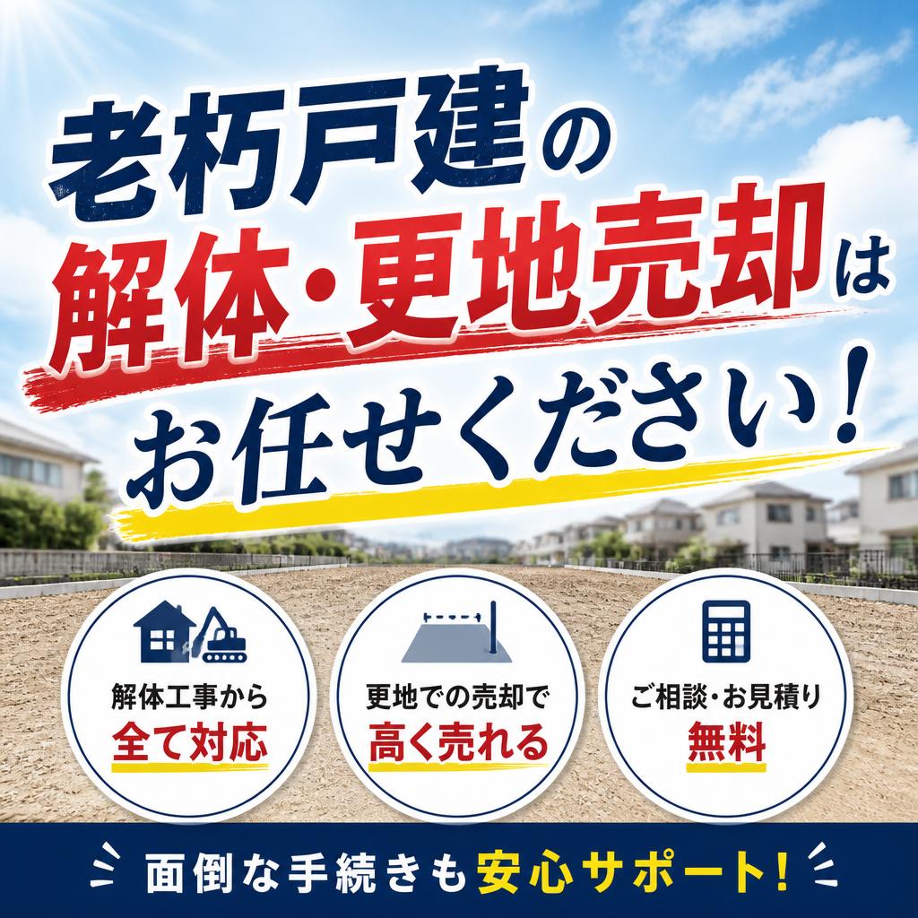 「老朽戸建の解体・更地売却はお任せください！」