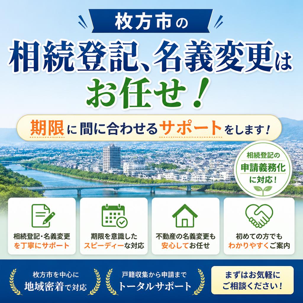 枚方市の相続登記、名義変更はお任せ！期限に間に合わせるサポートをします！