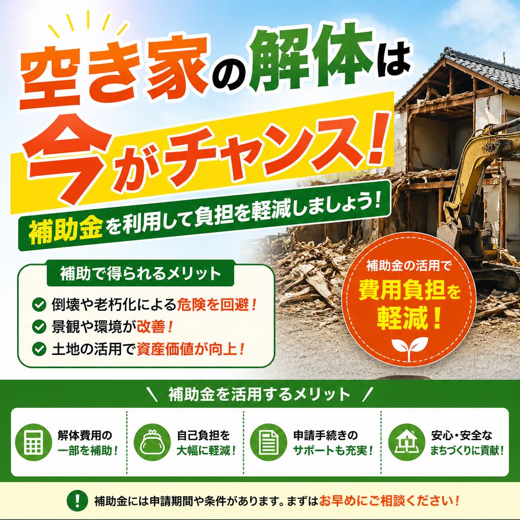 空き家の解体は今がチャンス！補助金を利用して負担を軽減しましょう！