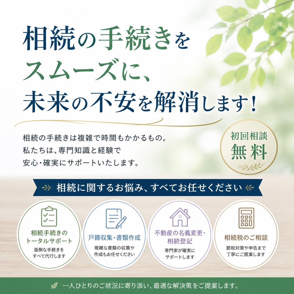 相続の手続きをスムーズに、未来の不安を解消します！