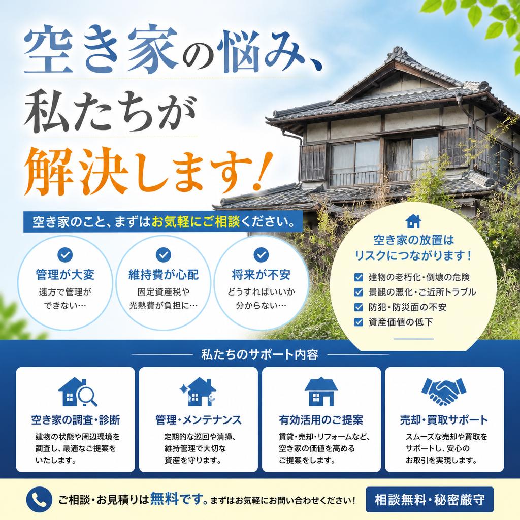 空き家の悩み、私たちが解決します！